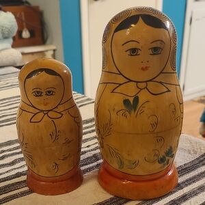 USSR Antique set of 2 Wooden Matryoshka Dolls